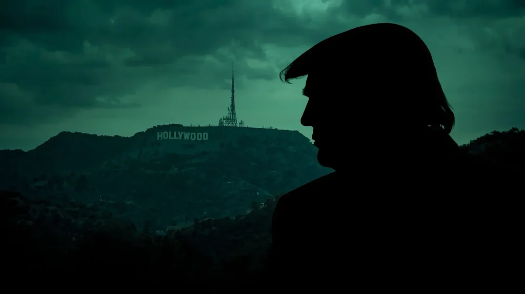 Donald Trump announcing 100% tariffs on non-US films, impacting Hollywood and global film industry